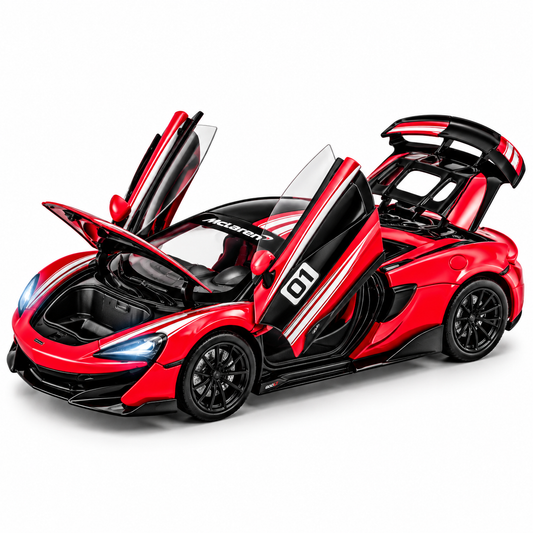 McLaren 600LT 1:24 Scale Model Car – Red & Black Racing Edition with Lights
