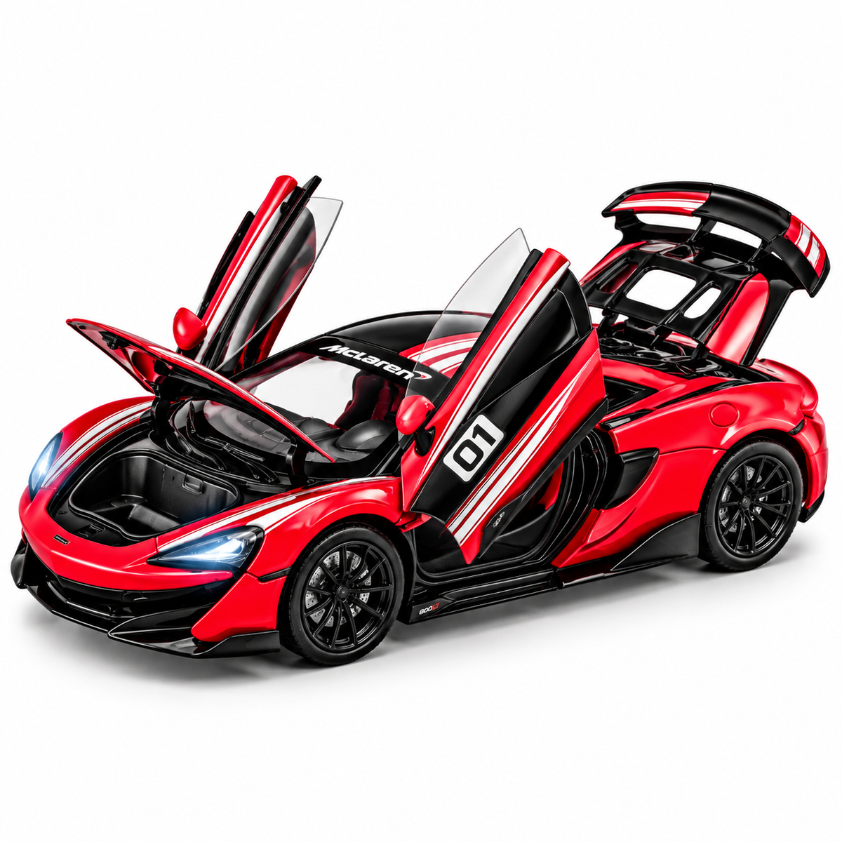 McLaren 600LT 1:24 Scale Model Car – Red & Black Racing Edition with Lights