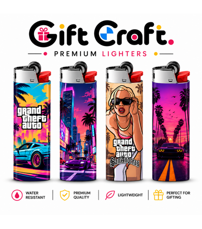 Grand Theft Auto (GTA) Lighter Pack | 4-Piece Art Set | Gift Craft BD