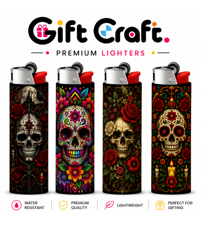 Mexican Skull Lighter Pack | 4-Piece Skull Set | Gift Craft BD