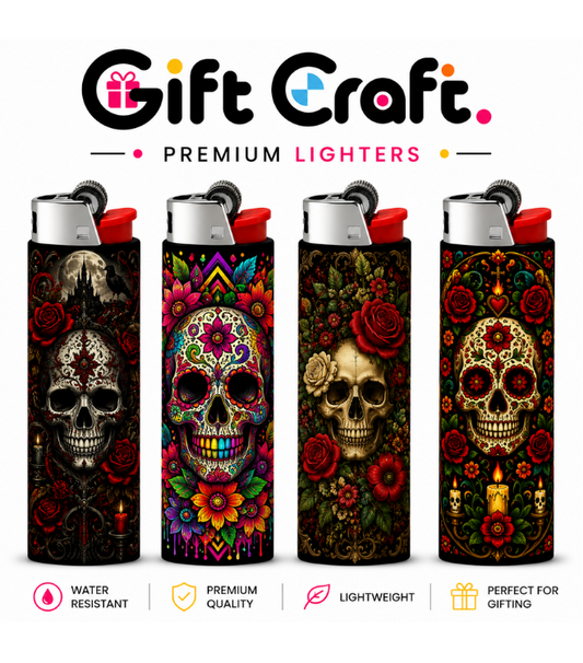 Mexican Skull Lighter Pack | 4-Piece Skull Set | Gift Craft BD