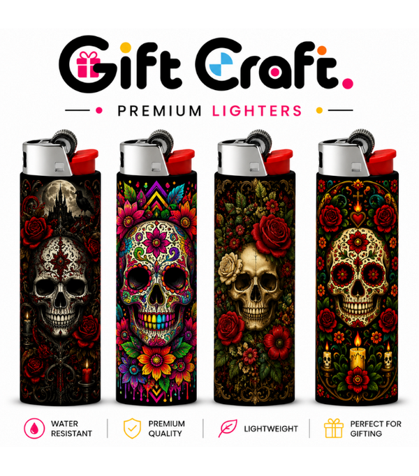 Mexican Skull Lighter Pack | 4-Piece Skull Set | Gift Craft BD