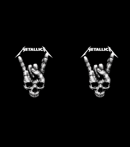 Two identical Metallica skull hand-sign graphics on a solid black background.