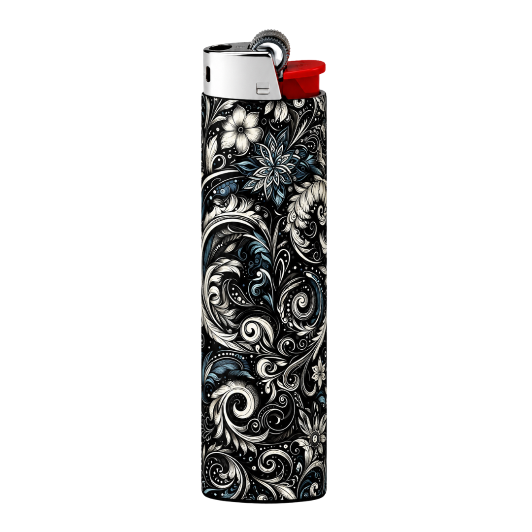 Black Floral Damask Pattern Full Wrap Edition Lighter | Gift Craft