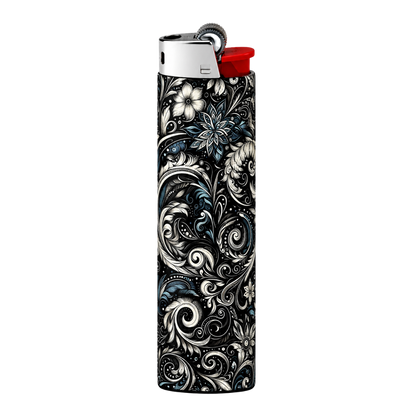 Black Floral Damask Pattern Full Wrap Edition Lighter | Gift Craft