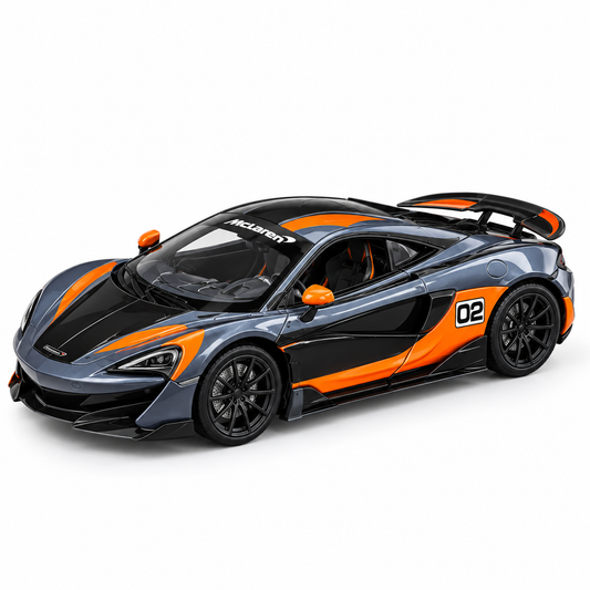 McLaren 600LT 1:24 Scale Die-Cast Model Car – Black & Orange Edition with Lights