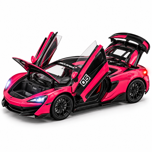 McLaren 600LT 1:24 Scale Model Car – Pink & Black Edition with Lights